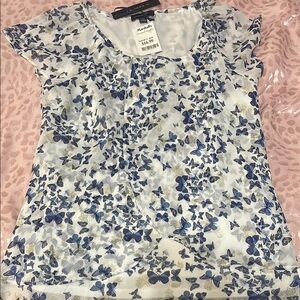 Blue and White Butterfly Print Women's Top